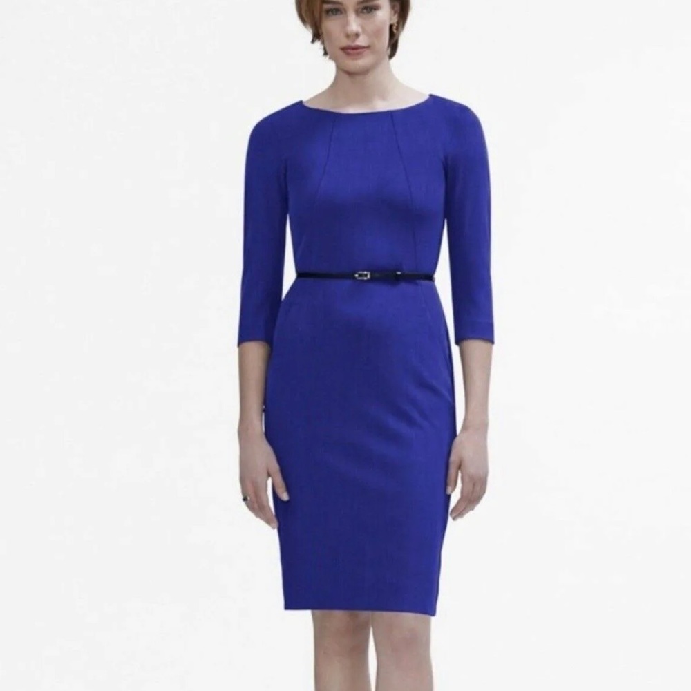 Mm Lafleur Etsuko Solid Cobalt Blue 3/4
Sleeve Pocket Sheath Dress Size 4